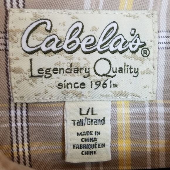 Cabela's Angler Tan Plaid Button Down 100% Cotton Shirt Men's Size Large Tall - Picture 9 of 11